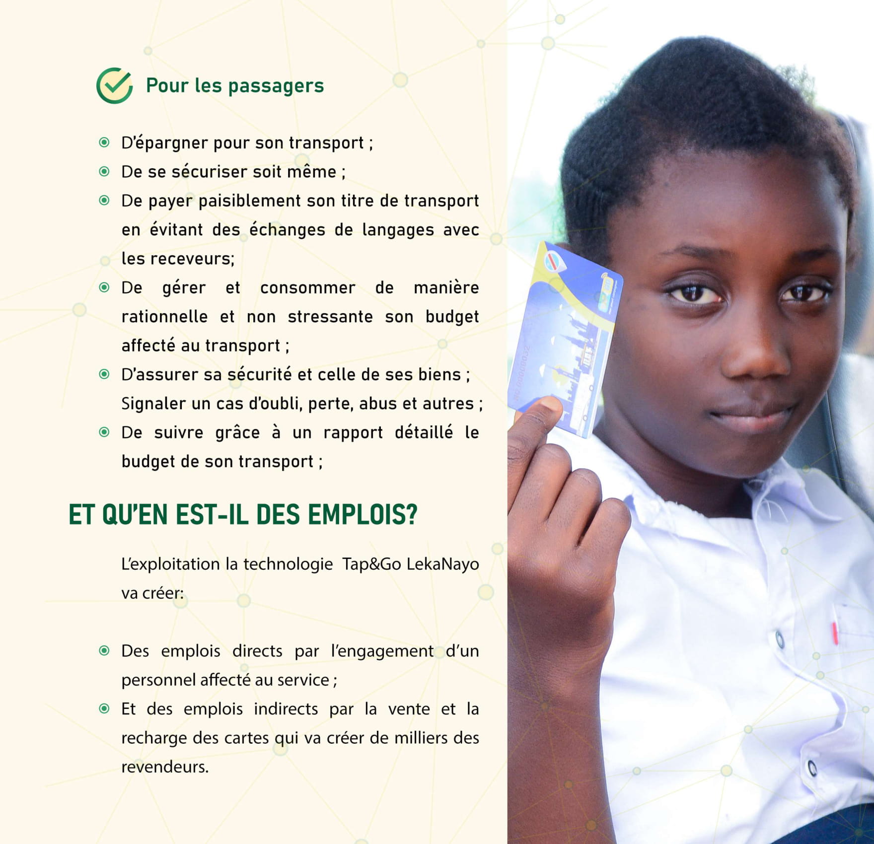 carte prépayée et rechargeable tap&go lekanayo pour la mobilité à kinshasa